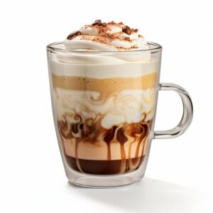 Capuccino in a glass mug with layers visible_ stock image